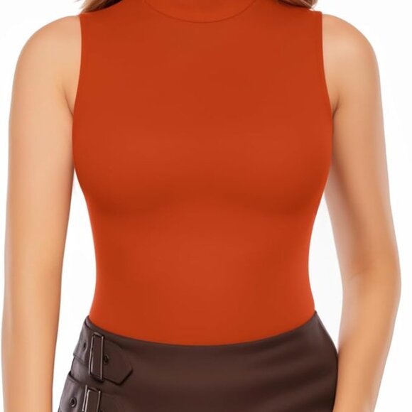 MANGOPOP Women's Mock Turtle Neck Sleeveless Tank Tops Bodysuit - Picture 3 of 5